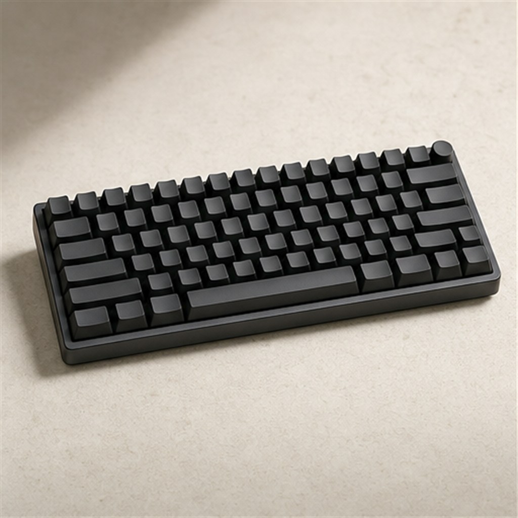 Low-profile aluminum keyboard on a graphite desk