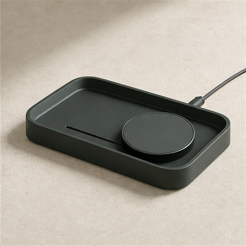 Powder-coated steel tray with wool felt liner